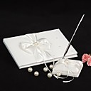 Ivory Wedding Guest Book And Pen Set With Pearl Accents