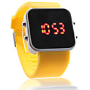 Silicone Band Women Men Unisex Jelly Sport Style Square Mirror LED Wrist Watch - Yellow