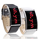 Pair of Elegant PU Leather Band Red LED Wrist Watches (Black and White)