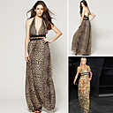 una línea-halter maxi vestido de leopardo / vestidos de las mujeres (ff-b-cc2026001)