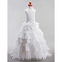 Ball Gown V-neck Court Train Taffeta Lace Flower Girl Dress