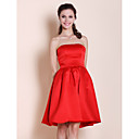 A-line Princess Strapless Knee-length Satin Bridesmaid/ Wedding Party Dress
