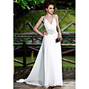A-line/ Princess V-neck Court Train Chiffon With Beading Ready-to-Wear Evening/ Prom Dress