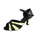 satiné / similicuir noir et or supérieure chaussures danse de salon des chaussures pour les femmes latino-