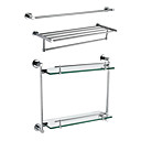 Chrome Finish 3-Piece Bathroom Hardware Accessory Set With Double Layer Glass Bracket