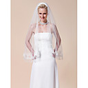 One-tier Fingertip Wedding Veils With Lace Applique Edge