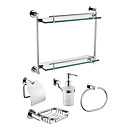 Chrome Finish 5-Piece Bathroom Hardware Accessory Set With Double Layer Glass Bracket