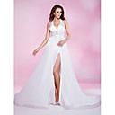 A-line Halter Court Train Chiffon Evening Dress
