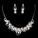 White Rhinestone/ Freshwater Pearls And Silver Necklace And Earrings Jewelry Set