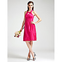 Sheath/Column Halter  Knee-length  Taffeta Bridesmaid Dress