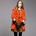 Collarless 3/4 Sleeve Rex Rabbit Fur Evening Coat With Pockets/Belt (More Colors)