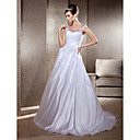 A-line Scoop Sweep/Brush Train Lace Tulle Wedding Dress