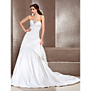 A-line Sweetheart Court Train Taffeta Satin Side-draped Wedding Dress