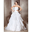 A-line Strapless Chapel Train Organza Wedding Dress