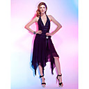 A-line Halter Asymmetrical Chiffon Over Taffeta Cocktail Dress