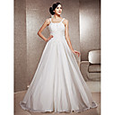 A-line Scoop Neck Floor-length Chiffon And Satin Wedding Dress