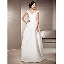 A-line V-neck Floor-length Satin Wedding Dress