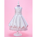 A-line Jewel Neck Tea-length Satin Flower Girl Dress