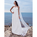 Sheath/Column Spaghetti Straps Sweep/Brush Train Chiffon Over Satin Wedding Dress