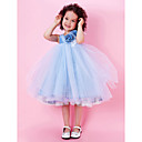 A-line Square Tea-length Satin Organza Flower Girl Dress