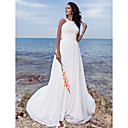 Sheath/ Column Jewel Sweep / Brush Train Chiffon Wedding Dress
