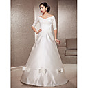 A-line Off-the-shoulder Floor-length Satin Wedding Dress