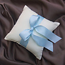 Classic White Satin With Baby Blue Ring Pillow