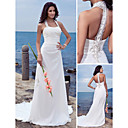 Sheath/Column Halter Court Train Chiffon Wedding Dress 
