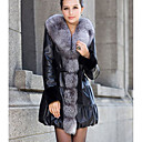 Shawl Collar Long Sleeve Lambskin Leather Casual Coat With Pockets/Belt
