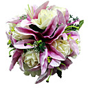 Satin Purple Lily & White Rose Bridal Bouquet