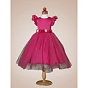 Ball Gown Jewel Knee-length Puff Balloon Satin Tulle Flower Girl Dress