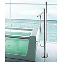 Solid Brass Contemporary Floor Standing Tub Shower Faucet with Hand Shower - Chrome Finish