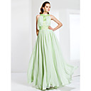 Jewel Neck Floor-length Chiffon Stretch Satin Evening Dress