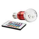 e27 3w rgb luz vermelha shell controle remoto levou cristal lâmpada de bola (85-265V)