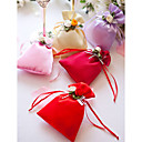 Satin Favor Bag With Flowers And Ribbons – Set of 12 (More Colors)