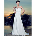 Sheath/ Column Straps One Shoulder Sweep / Brush Train Chiffon Wedding Dress