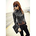Long Sleeve Turndown Collar PU Jacket With Pockets