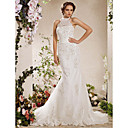 Trumpet/Mermaid High Neck Court Train Lace Tulle Wedding Dress