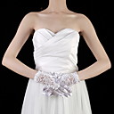 Satin / Lace Wrist Length Fingertips Bridal Gloves With Pearls