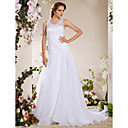 A-line V-neck Chapel Train Organza Lace Weeding Dress