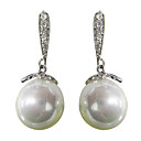 Beautiful White Platinum Plated With  Round Shape Pearl Earrings