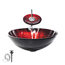 Runde gehärtetem Glas Schiff Chrom Waschbecken mit Wasserhahn Wasserfall, Pop - up Drain und Montagering