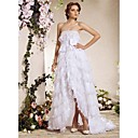A-line Strapless Court Train Asymmetrical Organza Weeding Dress