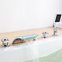 Color Changing LED Hydropower Waterfall Tub Faucet with Hand Shower - Set of 5