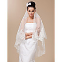Two-tier Fingertip Length Wedding Veil With Lace Applique Edge