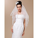 Two-tier Elbow Wedding Veil With Pearl Trim Edge