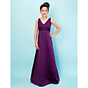 Fantastic A-line V-neck Floor-length Satin Junior Bridesmaid Dress