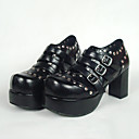 preto pu oito centímetros de salto alto sapatos de couro Punk Lolita