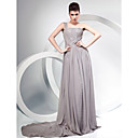 A-line One Shoulder Court Train Chiffon Evening Dress