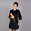 Long Sleeve Collarless Evening Rex Rabbit Fur Coat(More Colors)